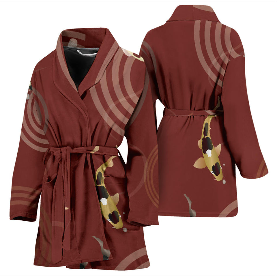 Koi Fish Carp Fish Red Background Women'S Bathrobe