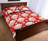 Cute Maneki Neko Lucky Cat red background Quilt Bed Set