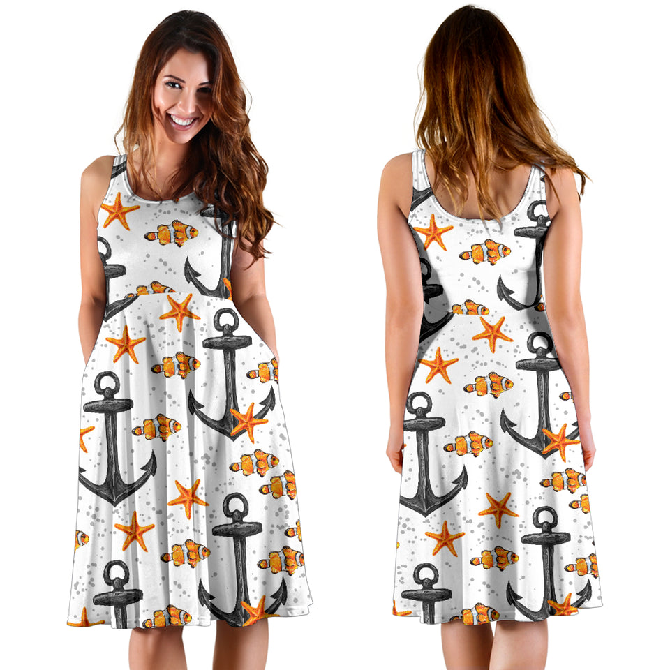 Clown Fish Pattern Print Design 02 Sleeveless Midi Dress