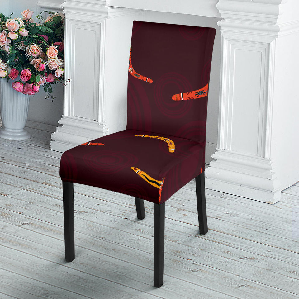Boomerang Australian Aboriginal Ornament Circle Black Background Dining Chair Slipcover