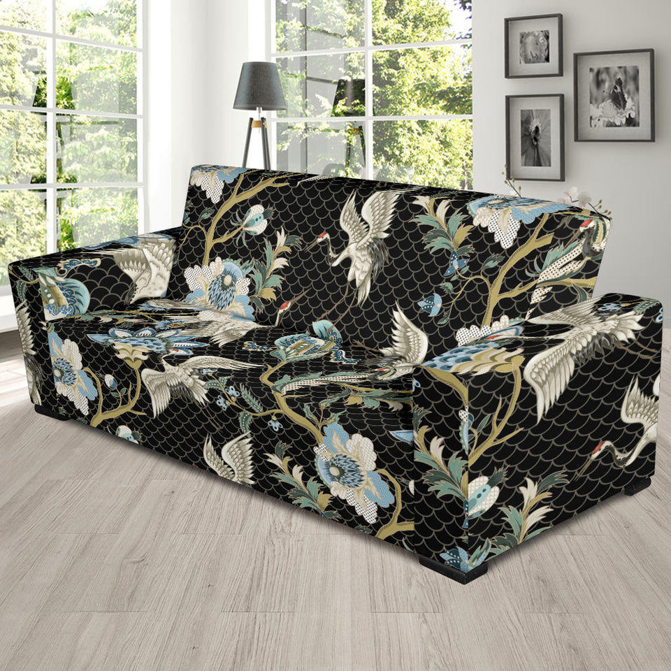 Japanese Crane Ornament Elements Sofa Slipcover