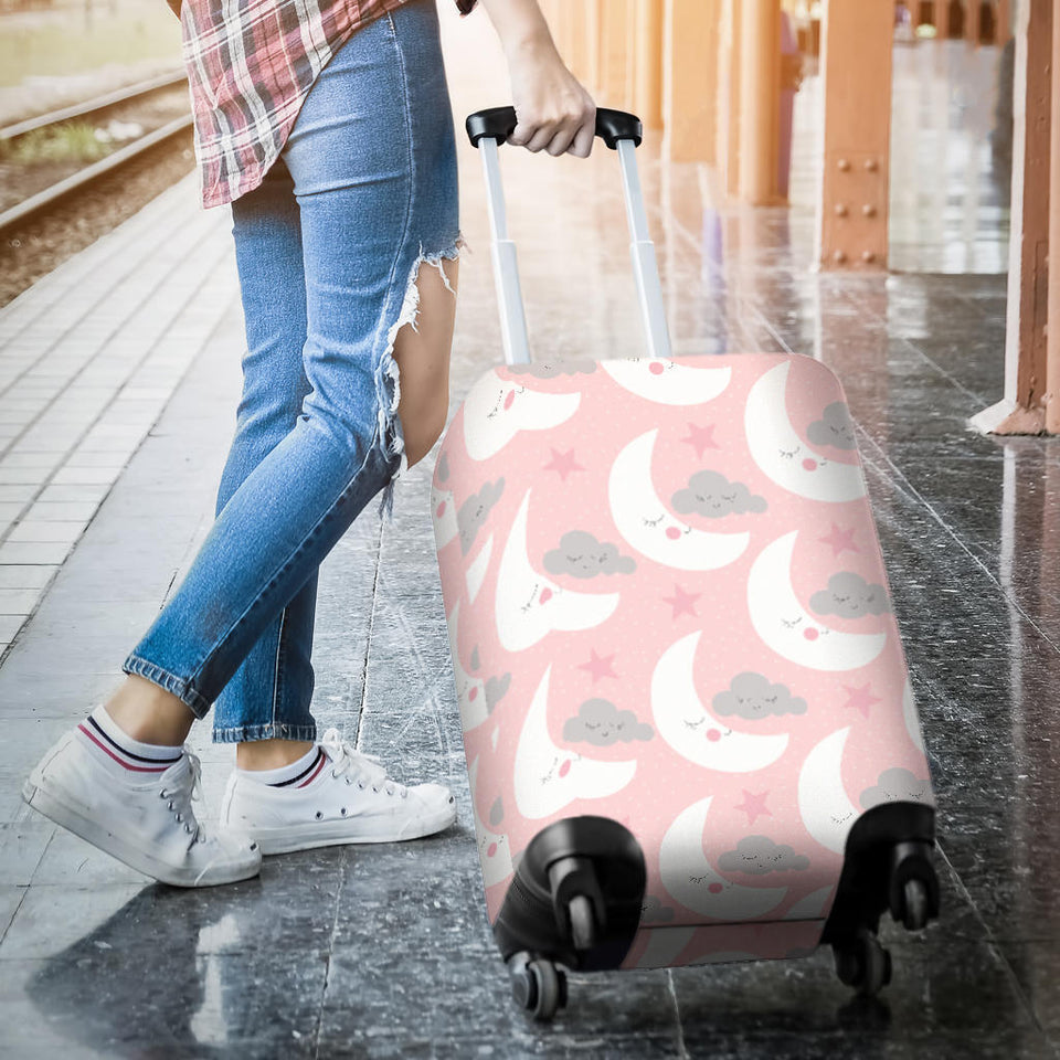 Cute Moon Cloud Star Pattern Pink Dot Background Luggage Covers