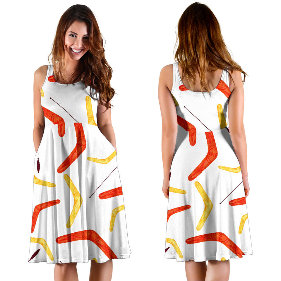 Waterclor Boomerang Australian Aboriginal Ornament Sleeveless Midi Dress