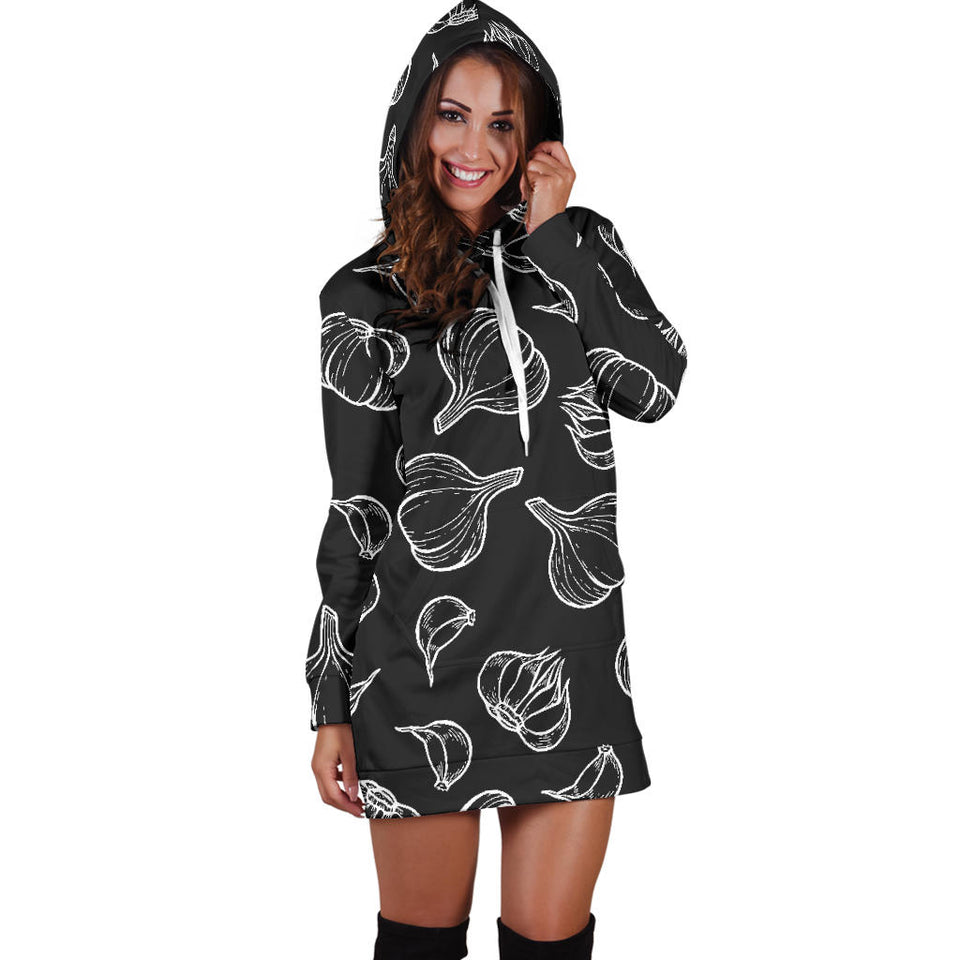 Garlic Pattern Black Background Women'S Hoodie Dress