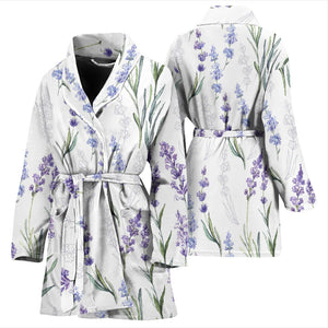 Hand Painting Watercolor Lavender Women'S Bathrobe