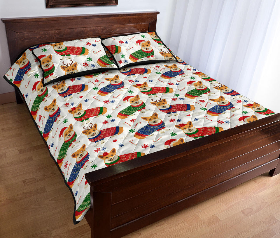 Corgi Christmas Pattern Quilt Bed Set