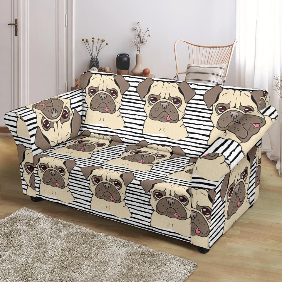 Happy Pug Pattern Loveseat Couch Slipcover