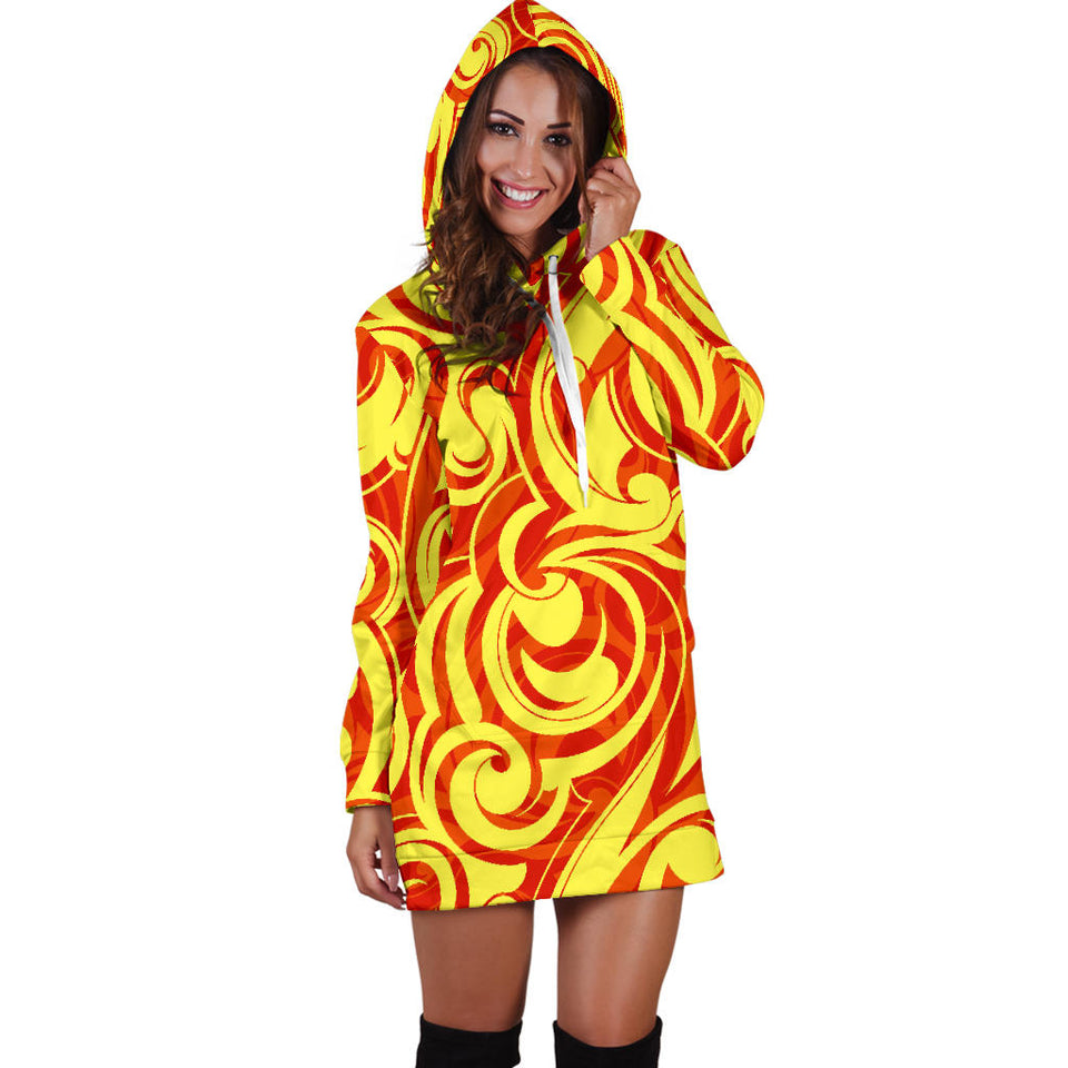 Fire Flame Design Pattern Women'S Hoodie Dress