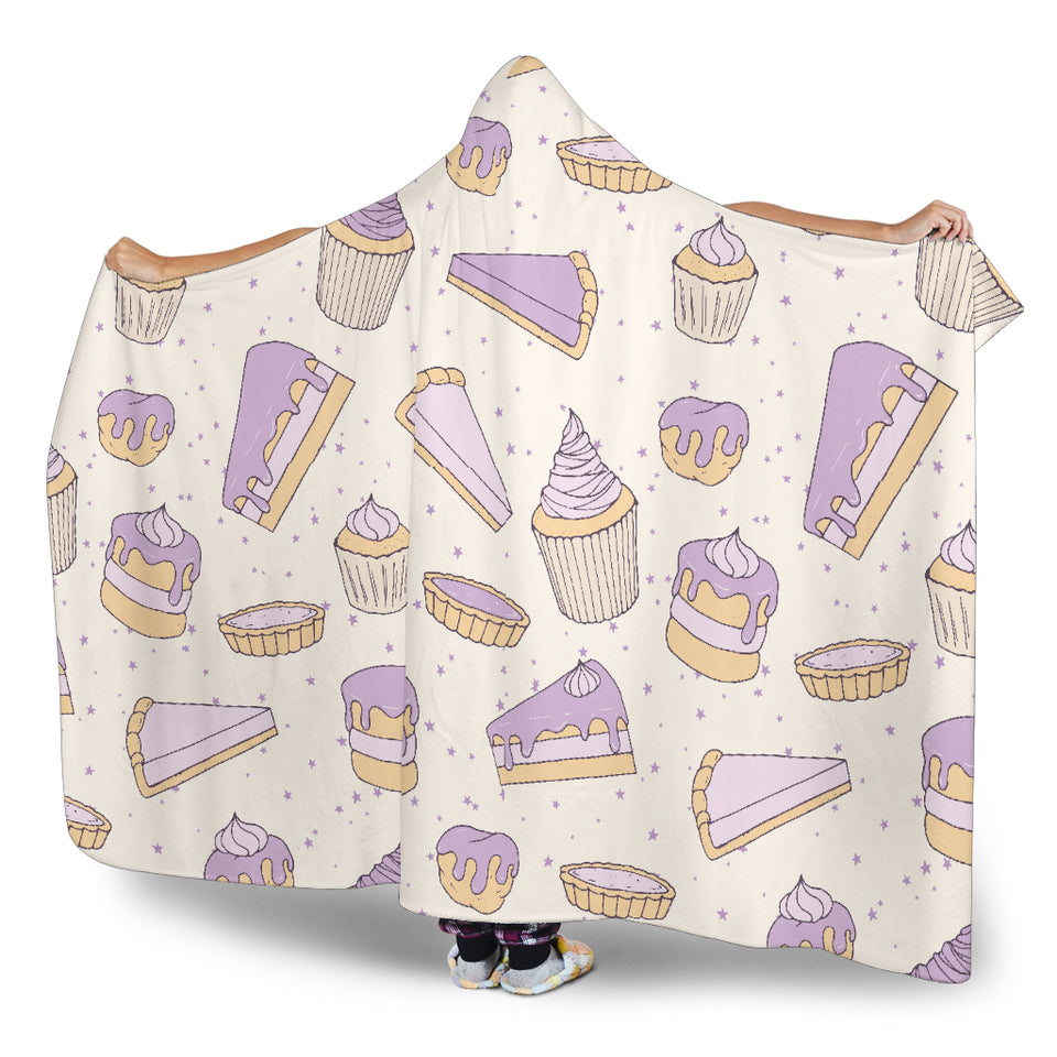 Cakes Pies Tarts Muffins And Eclairs Purple Blueberry Topping Pattern Hooded Blanket