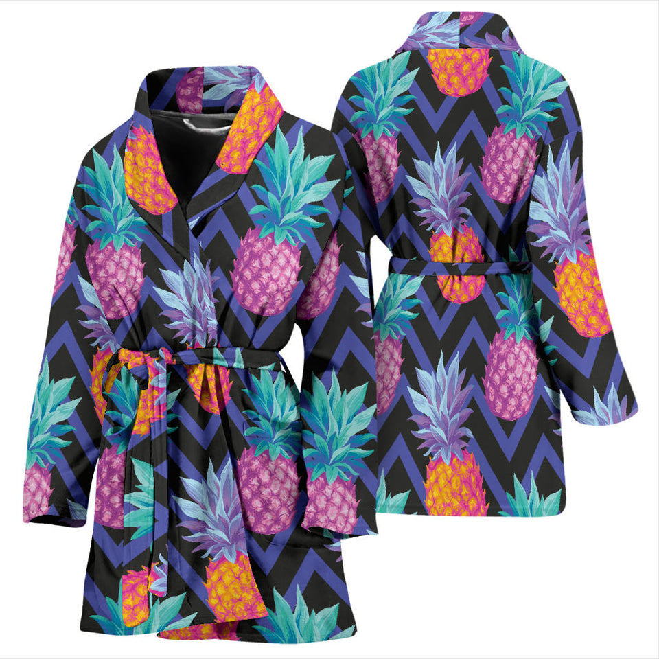 Pineapples Pattern Zigzag Background Women'S Bathrobe