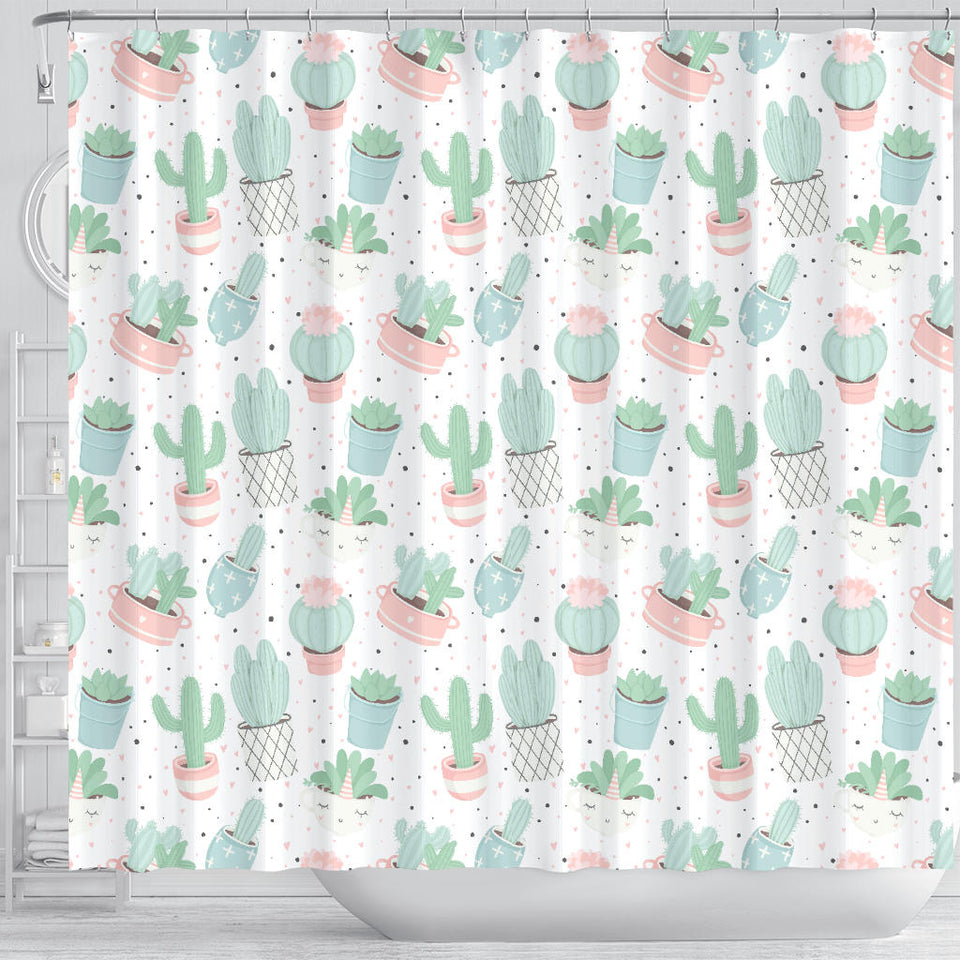 Pastel Color Cactus Pattern  Shower Curtain Fulfilled In US