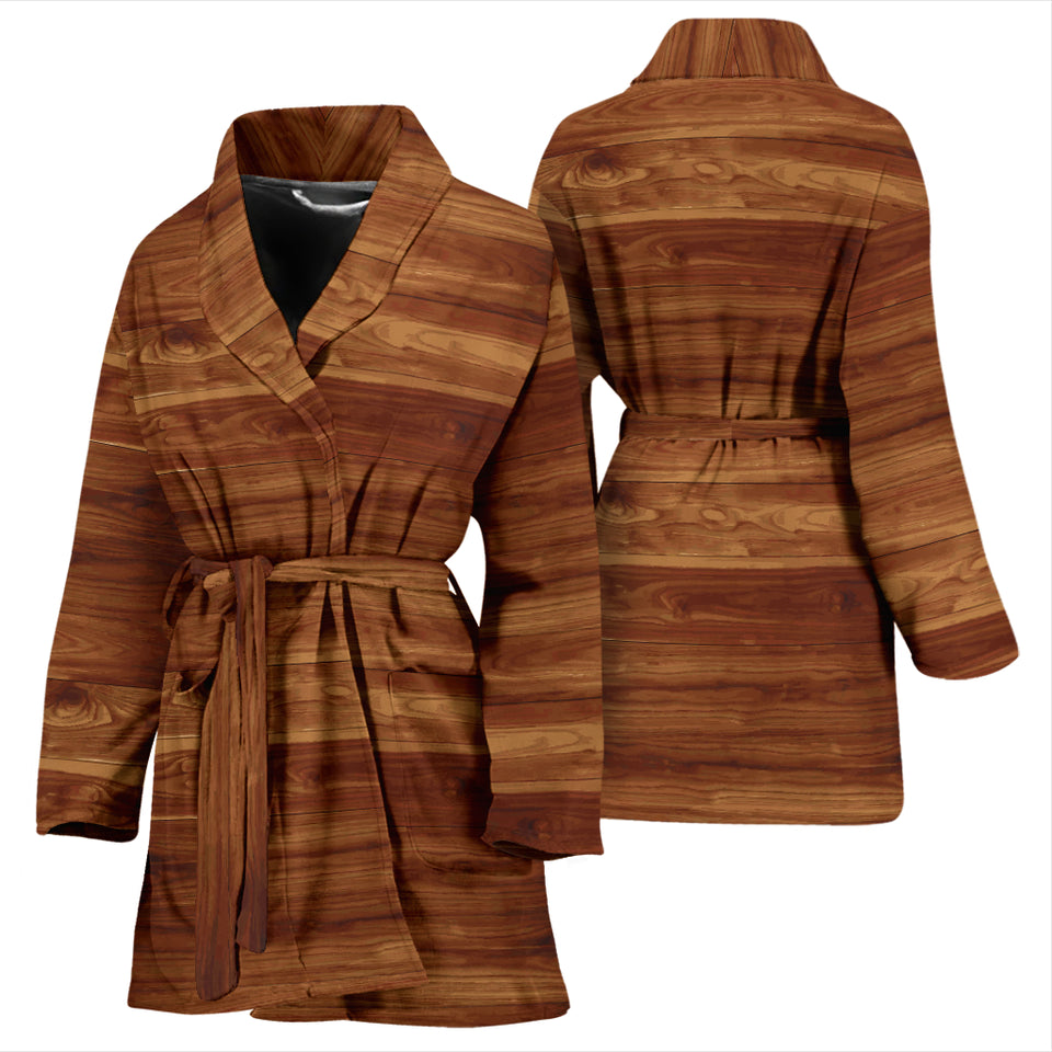 Wood Printed Pattern Print Design 04 Women's Bathrobe