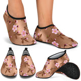 Pink Sakura Cherry Blossom Drak Brown Background Aqua Shoes