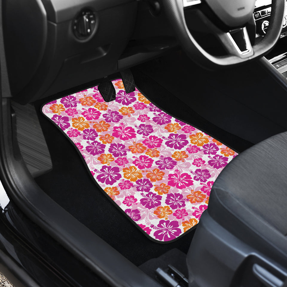 Hibiscus Pattern Print Design 01 Front and Back Car Mats