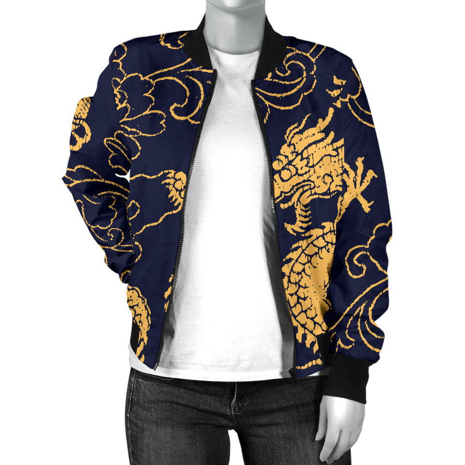 Gold Dragon Pattern Women'S Bomber Jacket