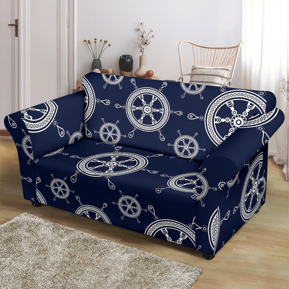 Nautical Steering Wheel Design Pattern Loveseat Couch Slipcover