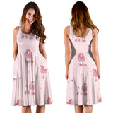 Poodle Dog Pink Color Theme Sleeveless Midi Dress