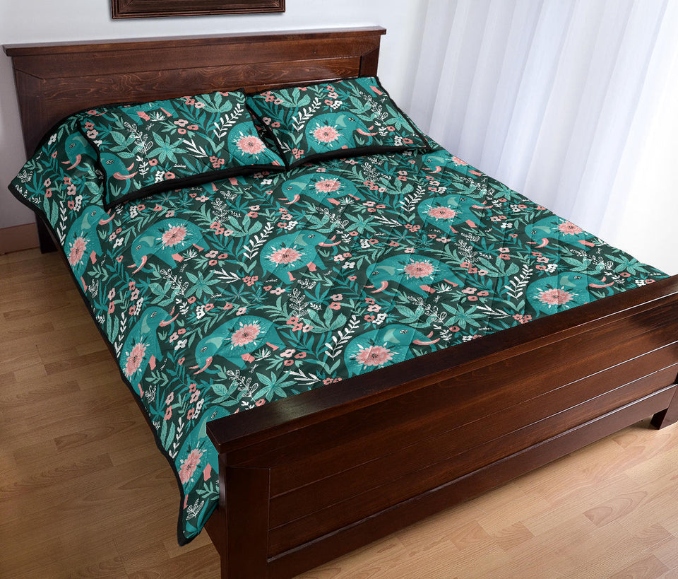 Elephants jungle pattern Quilt Bed Set