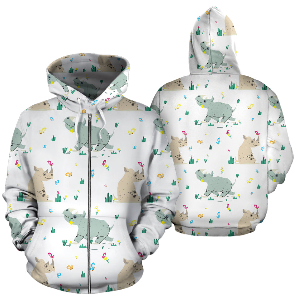 Cute Rhino Pattern Zip Up Hoodie