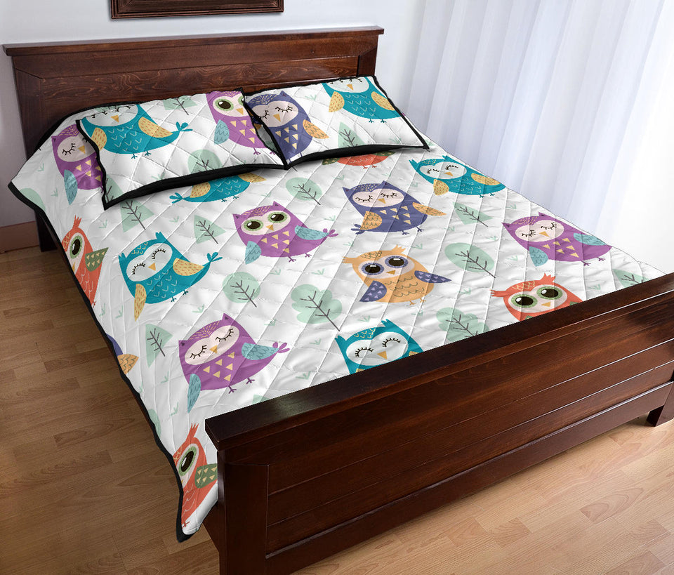 Cute owl pattern Quilt Bed Set