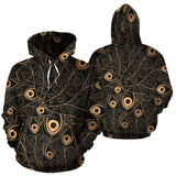 Gold Peacock Feather Pattern Men Women Pullover Hoodie