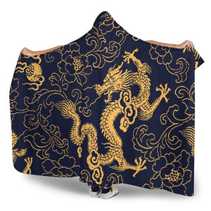 Gold Dragon Pattern Hooded Blanket