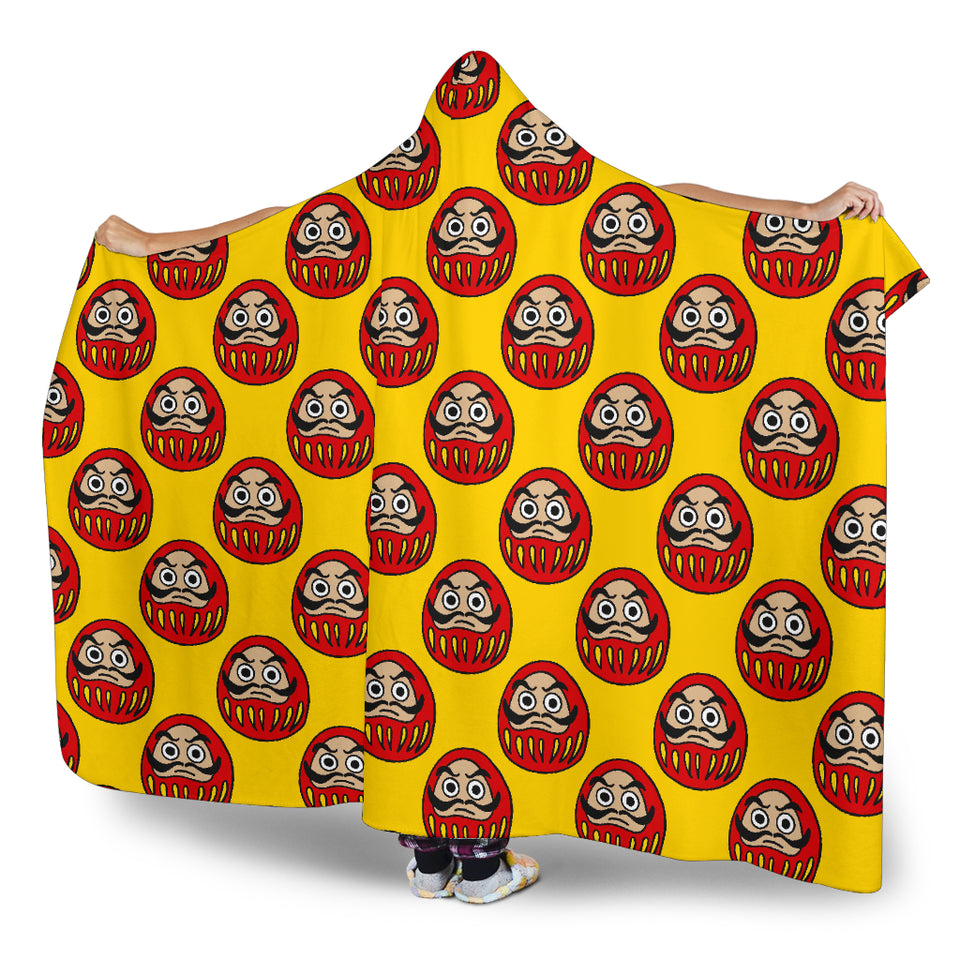 Daruma Japanese Wooden Doll Yellow Background Hooded Blanket