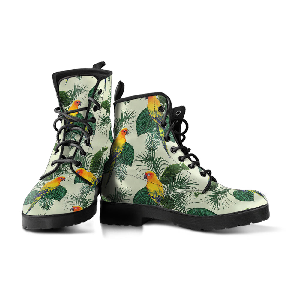 Beautiful Parrot Palm Leaves Pattern Leather Boots