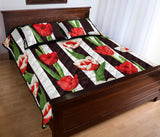 red and white tulips pattern Quilt Bed Set