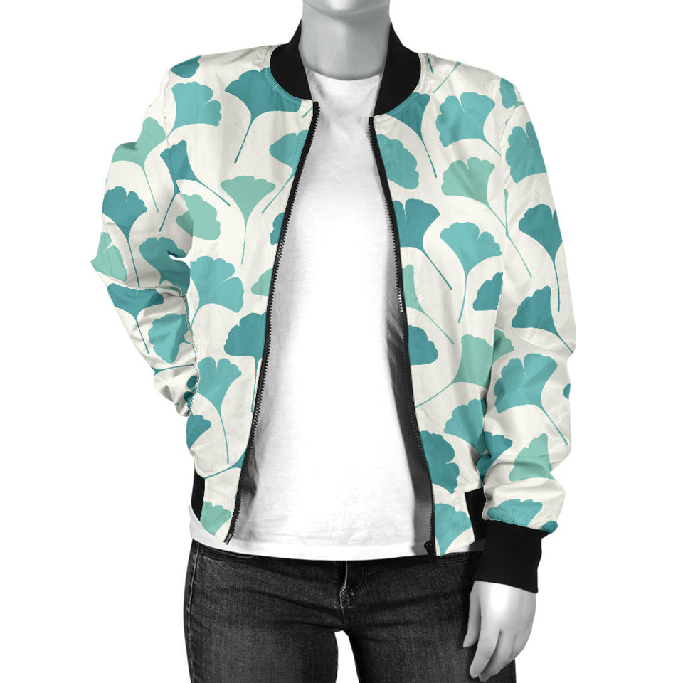 Green Ginkgo Leaves Pattern Women'S Bomber Jacket