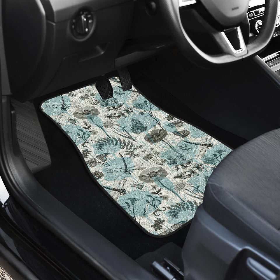 Dragonfly Butterfly Plants Insect Flower Vintage Style Pattern Front Car Mats
