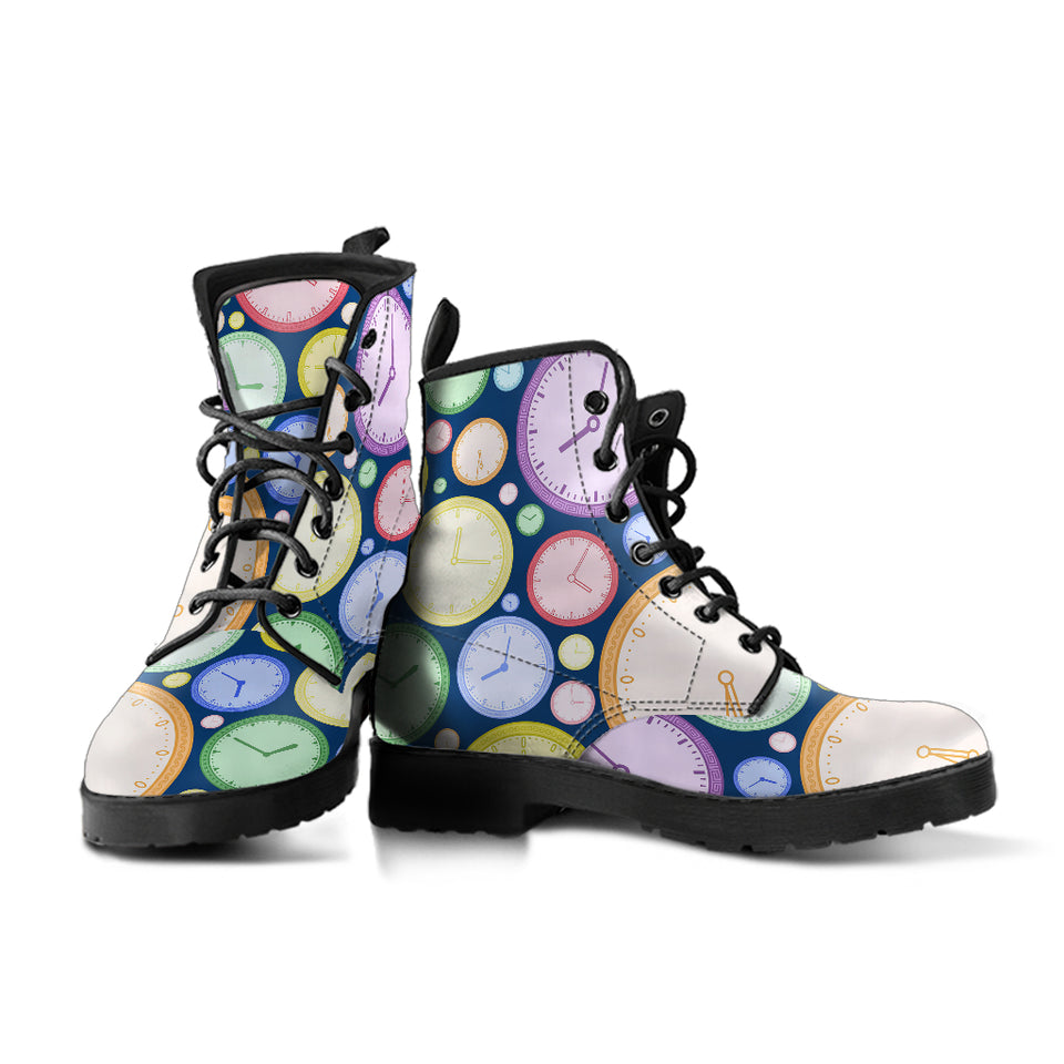 Colorful Clock Background Leather Boots