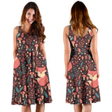 Fox Leaves Mushroom Pattern Sleeveless Midi Dress