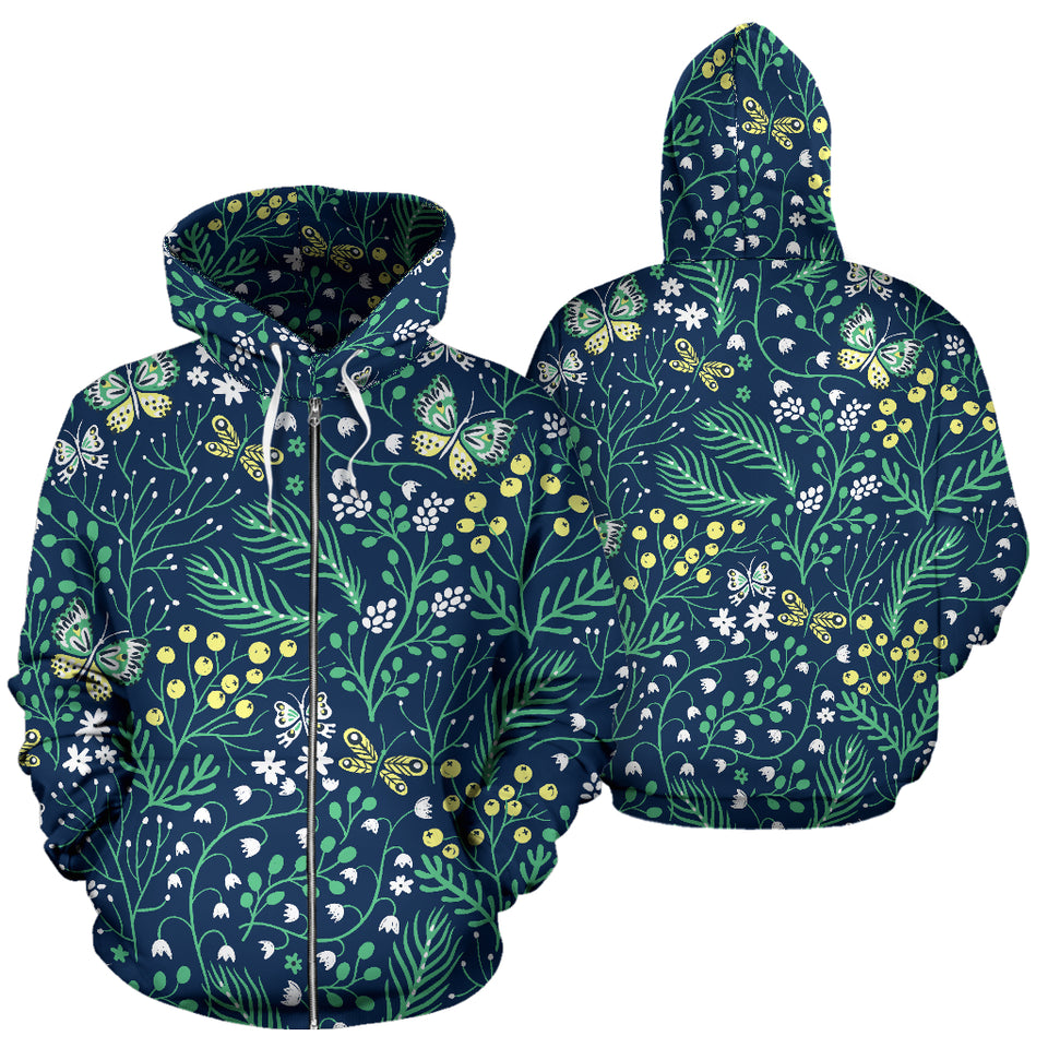 Butterfly Leaves Pattern Zip Up Hoodie