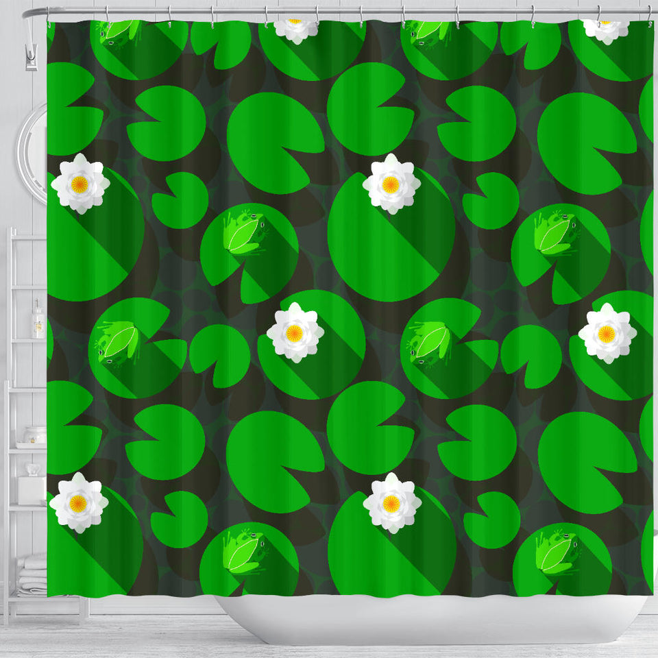 Frog Waterlily Pattern Shower Curtain Fulfilled In US