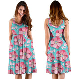 3D Sakura Cherry Blossom Pattern Sleeveless Midi Dress