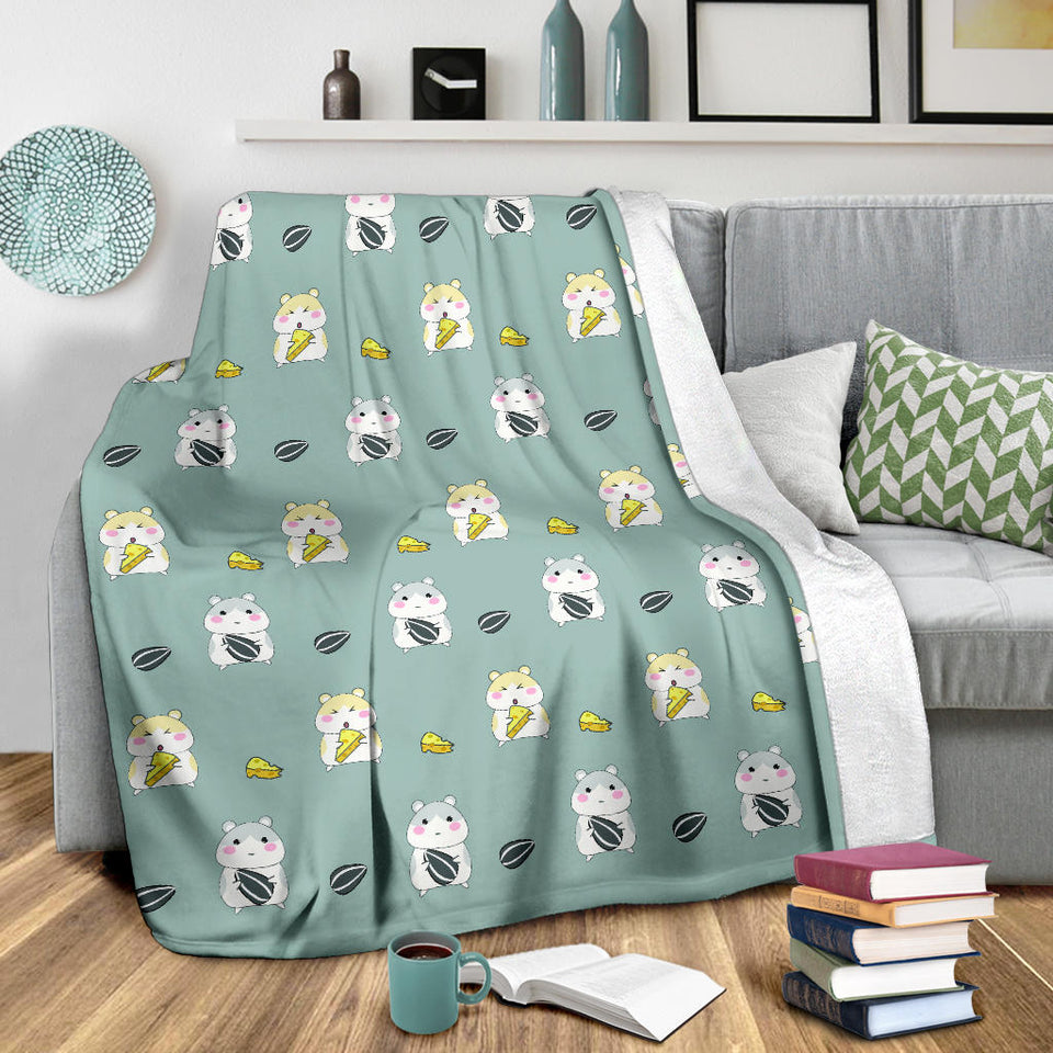 Cute Hamster Cheese Pattern Premium Blanket