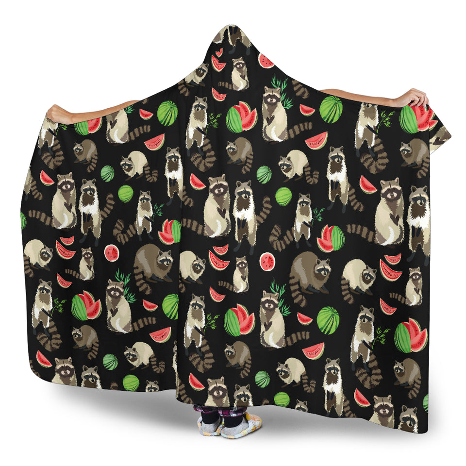 Raccoon Watermelon Pattern Hooded Blanket