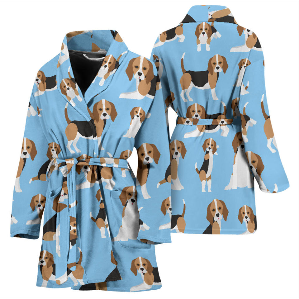 Beagle Dog Blue Background Pattern Women'S Bathrobe