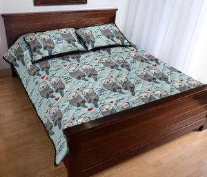 Lovely Sea Otter Pattern Quilt Bed Set