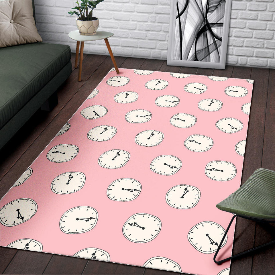 Clock Pattern Pink Blackground Area Rug
