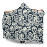 Sugar Skull Black White Pattern Hooded Blanket