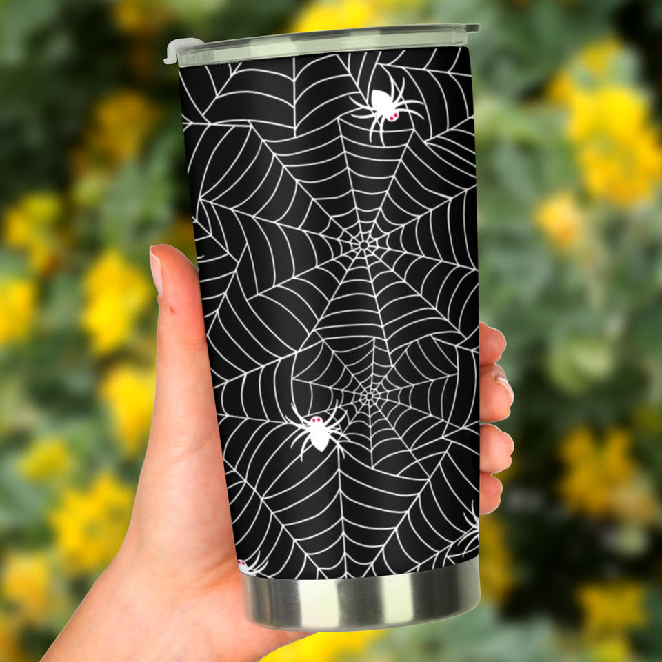 Spider Web Design Pattern Black Background White Cobweb Tumbler