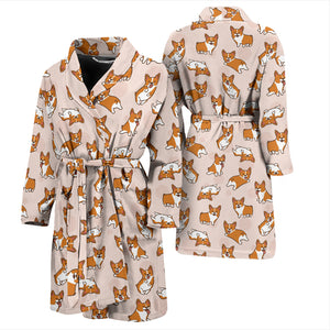 Cute Corgis Pattern Pink Background Men'S Bathrobe