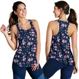 Pink sakura cherry blossom blue background Women Racerback Tank Top
