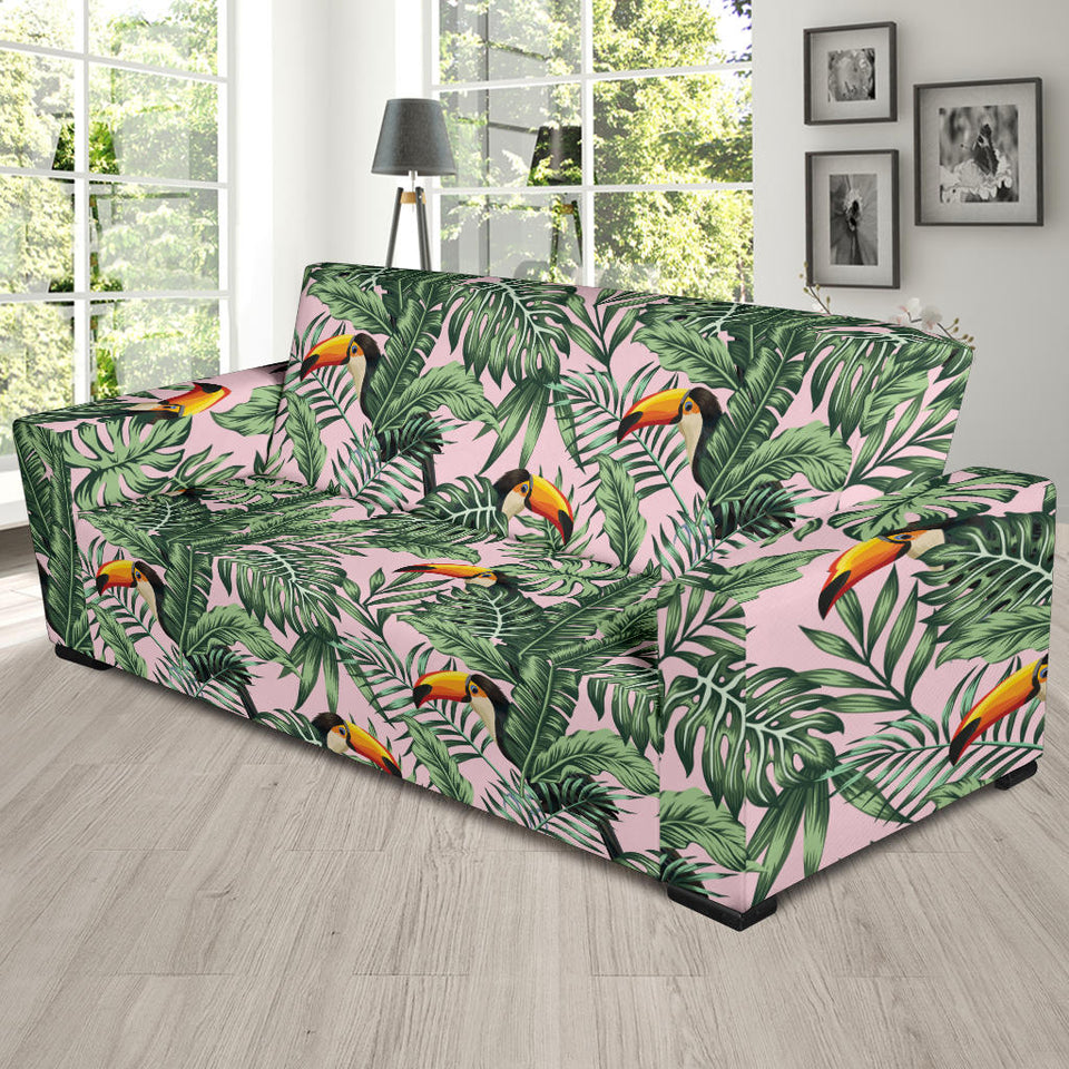 Toucan Tropical Green Jungle Palm Pattern Sofa Slipcover