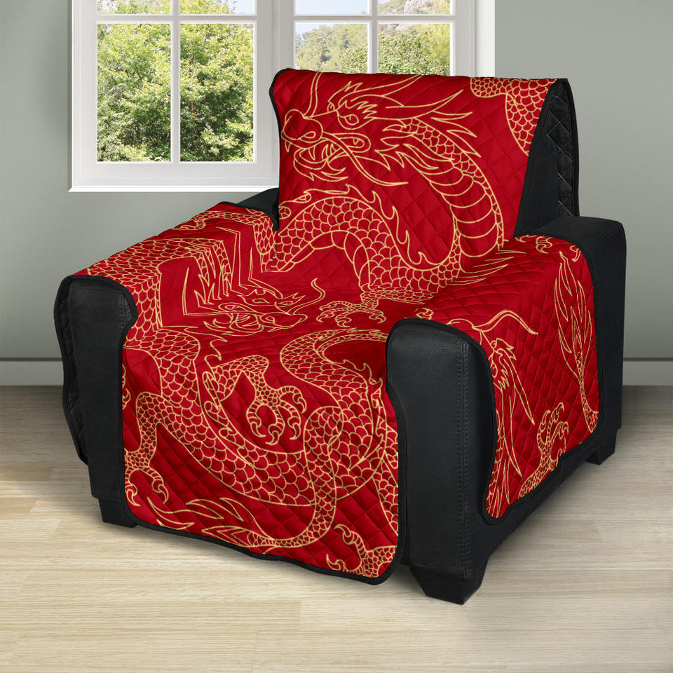 Gold dragons red background Recliner Cover Protector
