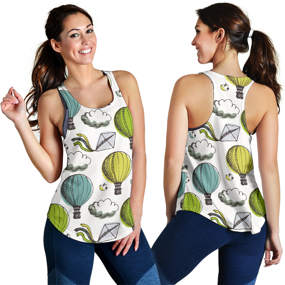 Hot Air Balloon Bird Cloud Pattern Women Racerback Tank Top