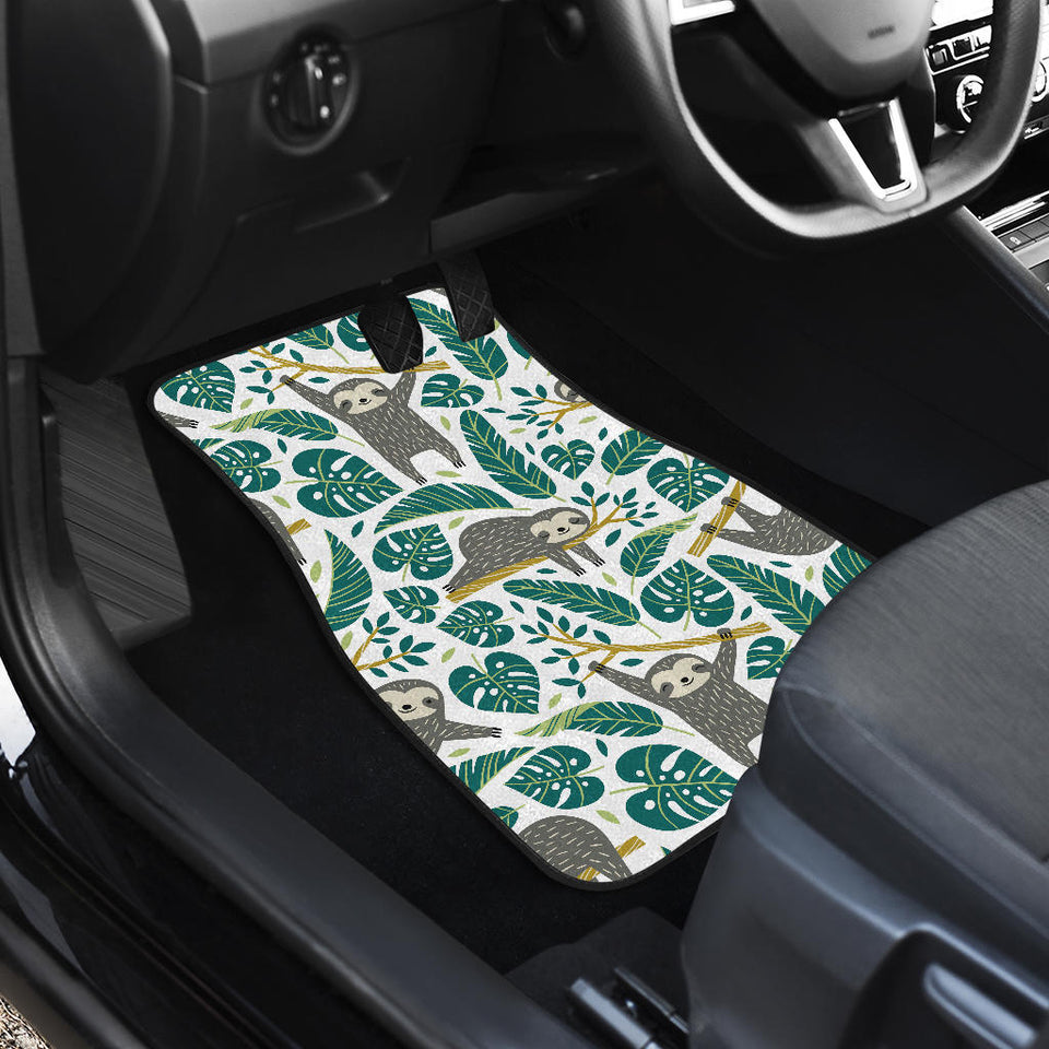 Cute Sloths Tropical Palm Leaves White Background Front And Back Car Mats