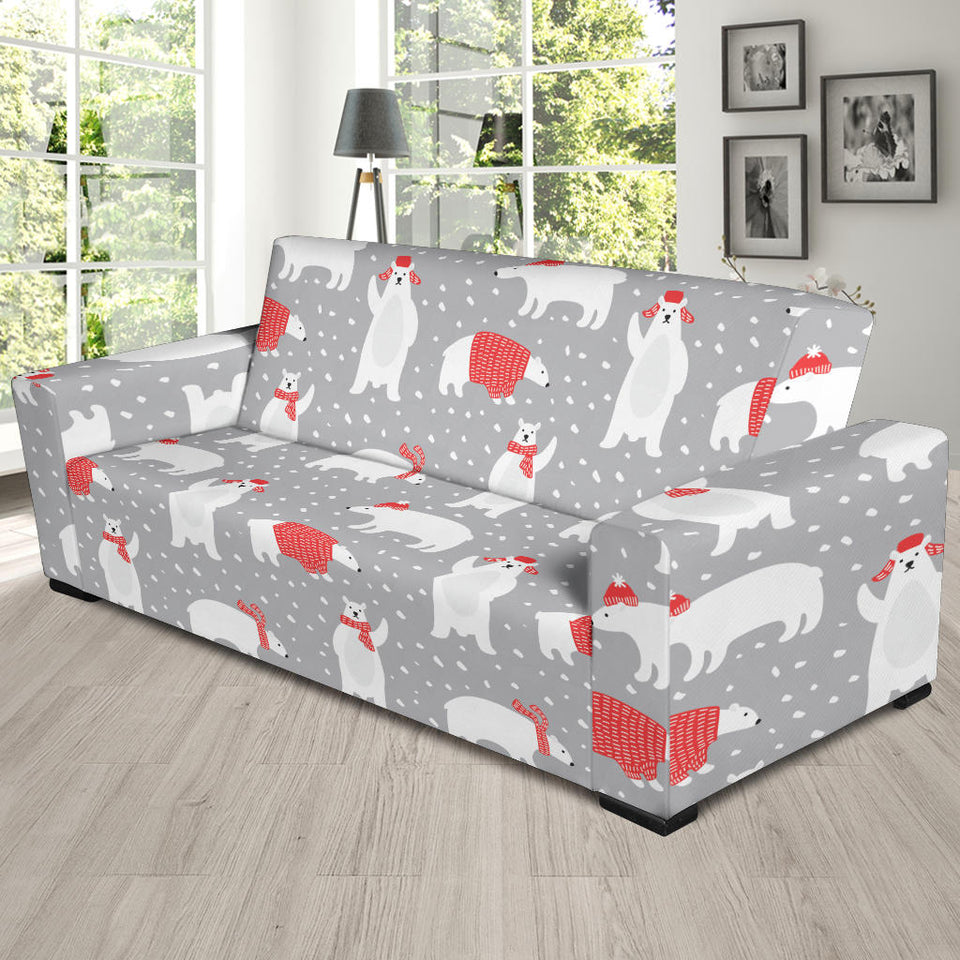 Cute Polar Bear Christmas Snow Pattern Sofa Slipcover